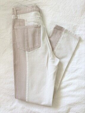 Reformation Cynthia Tonal Reworked Beige Panel Jeans